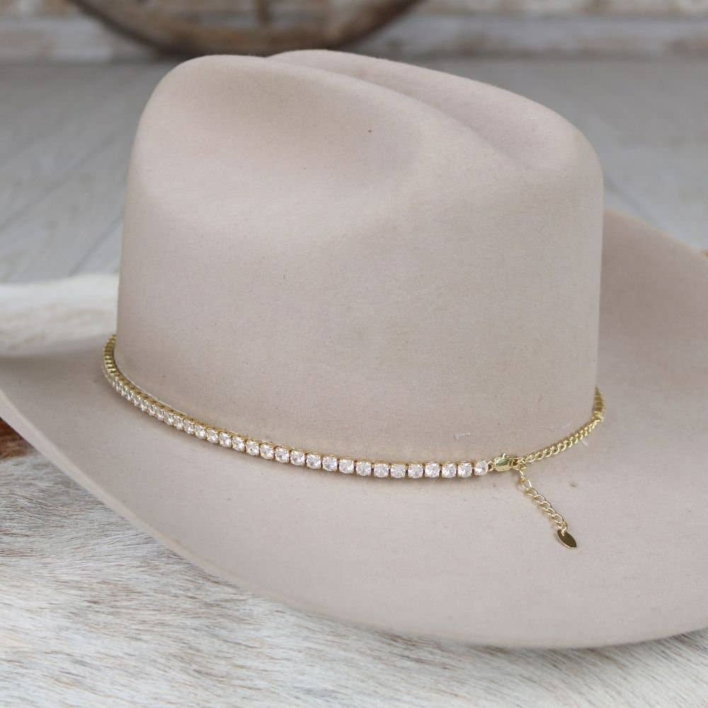 14K Gold Tennis Chain Rhinestone Hat Band