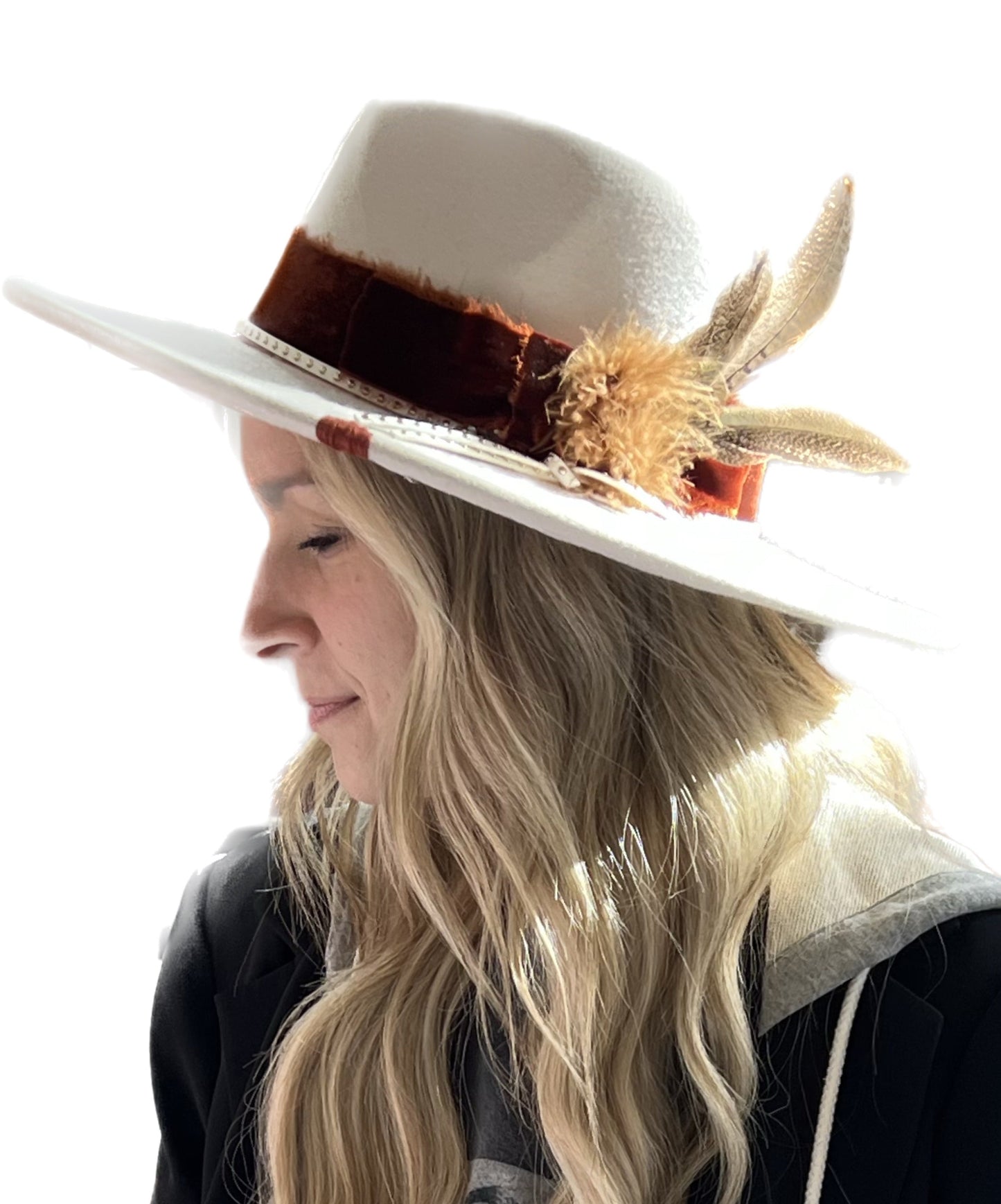 Preppy Rancher in Burnt Orange & Feathers